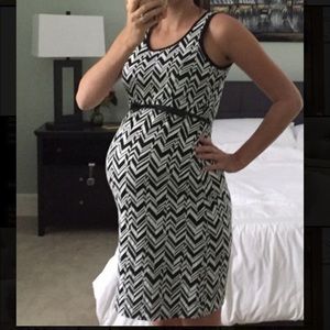Black & White Chevron Maternity Dress with Belt